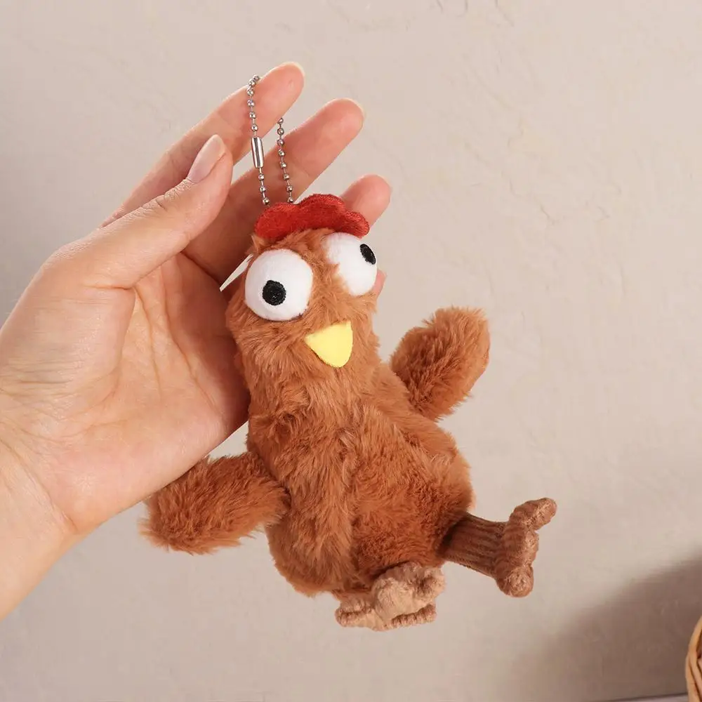 

Funny Rubber Plush Chicken Keychain Simulation Doll Hens Key Ring Metal Soft Egg-laying Animal Key Holder School