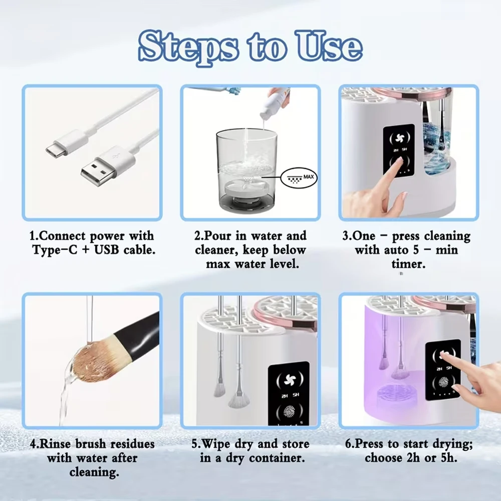 Máquina Limpiadora y Secadora de Brochas de Maquillaje Eléctrica Multifunción, Herramienta de Limpieza Profunda y Eficiente, Limpiador y Secador de Brochas de Maquillaje Eléctrico Portátil 2 en 1, Lavador de Brochas Automático con Temporizador, Sanitizador UV, Pantalla Táctil, Limpieza Profunda de Alta Velocidad