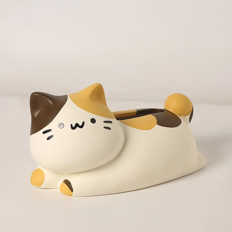 Cute Cream Cat Tissue Box Cover Ceramic Napkin Holder for Living Room Decorative Creative Coffee Table Organizer