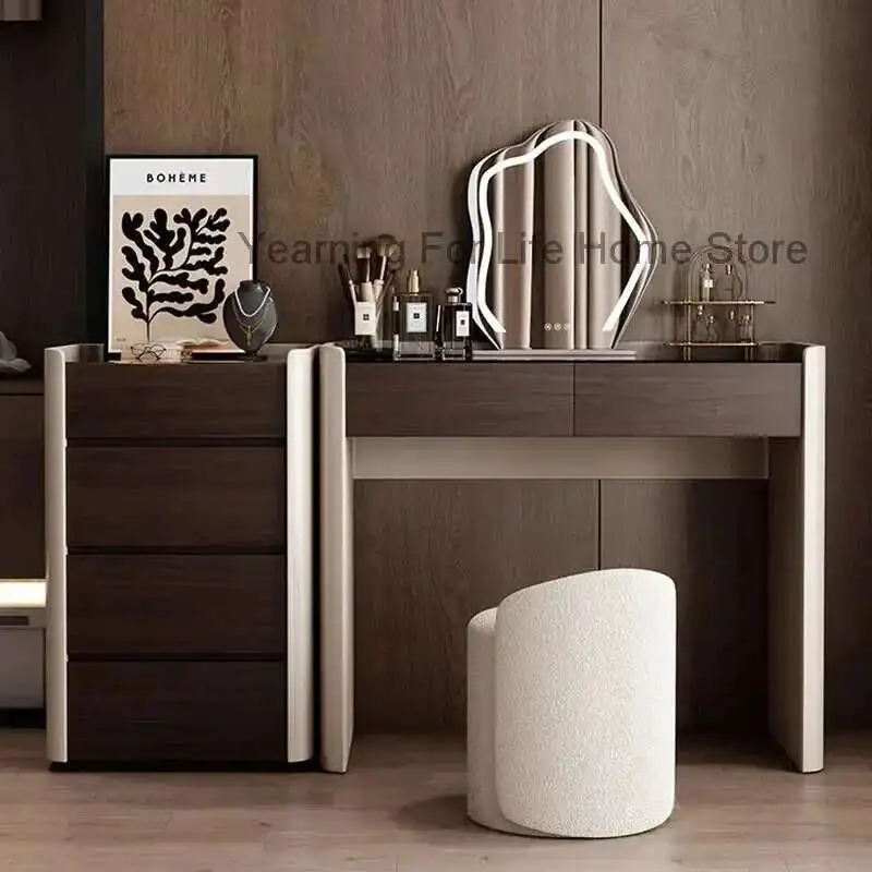 

Brown Organizer Vanity Table Mirror Led Light Drawer Bedroom Makeup Table Vanity Storage Tavolo Da Trucco Livingroom Furniture