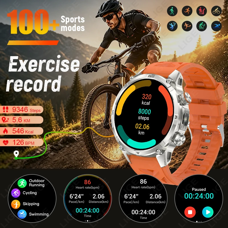 LIGE Fashion 1400mAh Ultra Large Battery Smart Watch Men With Compass Flashlight Wireless Call Sports Health Monitor Smartwatch