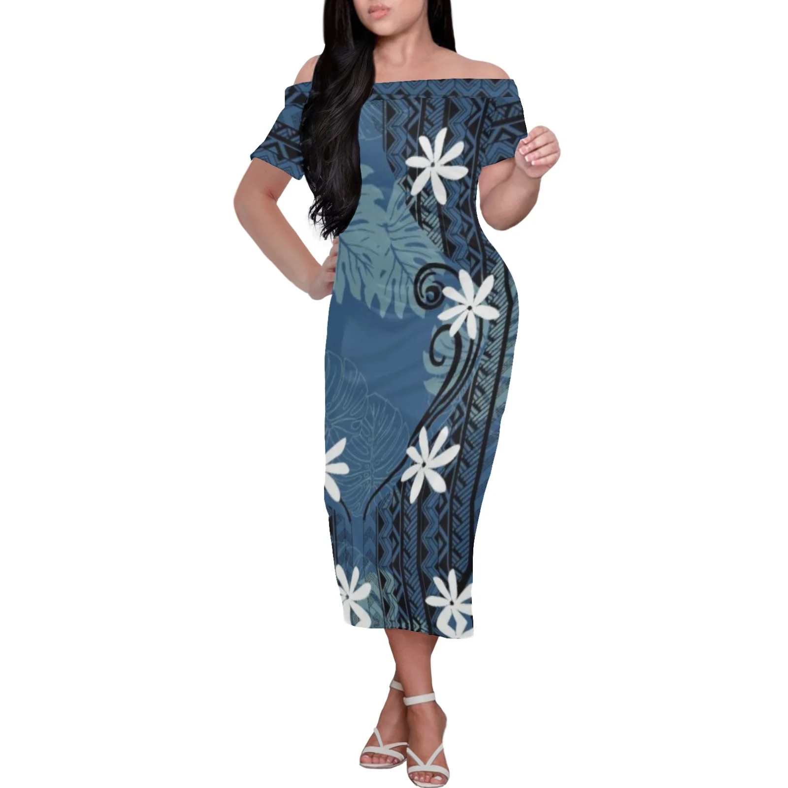 

Polynesian Tribal Tongan Totem Tattoo Tonga Prints Luxury 2023 High Quality Short Sleeve Long Dress Ladies Gowns Sexy Fashion