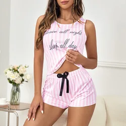 2PCS/Set Women Pyjamas Tie-Dye Printed Vest Shorts Erotic Lingerie Striped with Letters Fashion Sexy Lace Suspenders Homewear