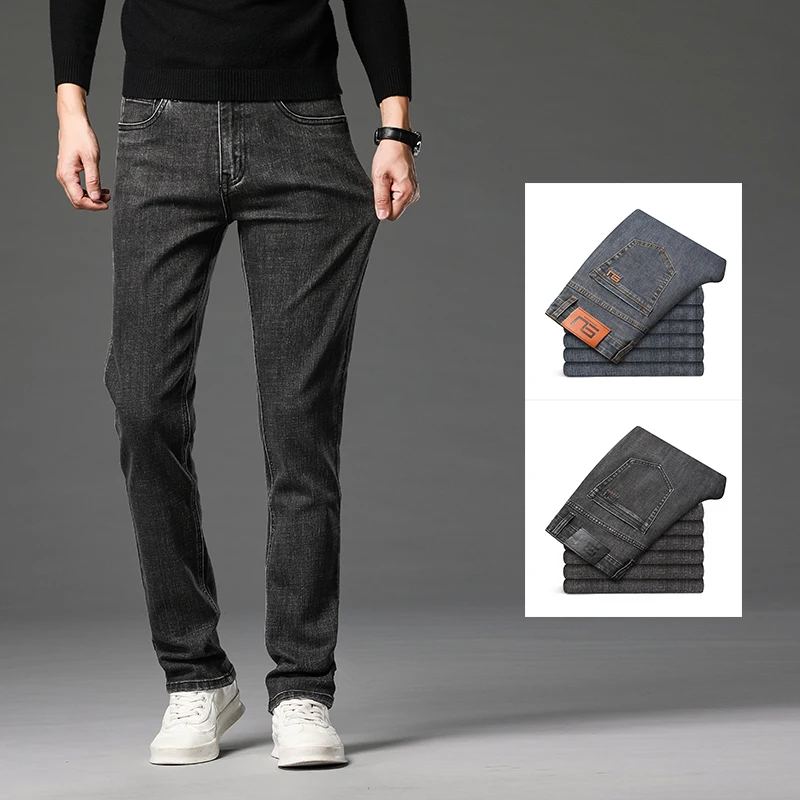 

Autumn Men's Business Straight Fit Jeans Retro Blue Smoke Gray Trousers Cotton Elastic Comfortable Fabric Denim Pants Male