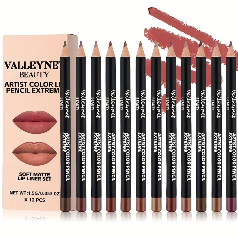 Conjunto de delineador labial de veludo fosco esculpido em 12 cores, textura cremosa suave, à prova d'água e altamente pigmentada