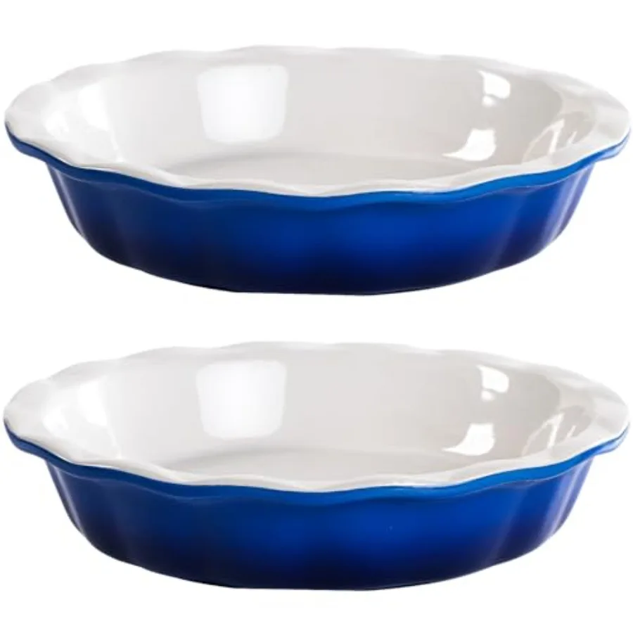 

Ceramic 9 Inch Deep Dish Pie Pans Set of 2 Blue Non-Stick Oven and Dishwasher Safe Ideal for Baking Pies Quiches Cakes