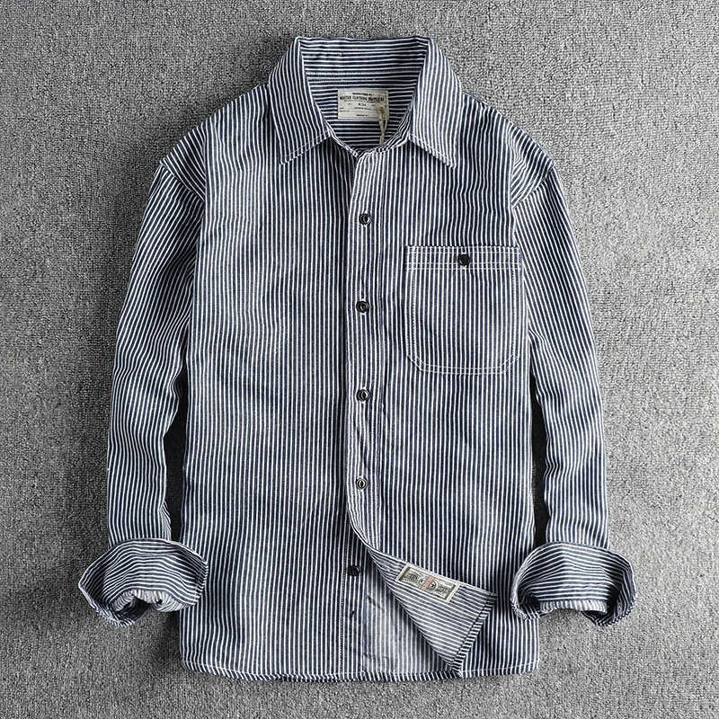 

Retro Color Woven Stripe Long Sleeve Men's Shirt Casual American Style Youth Trend Workwear Cotton Standard Fit Shirt