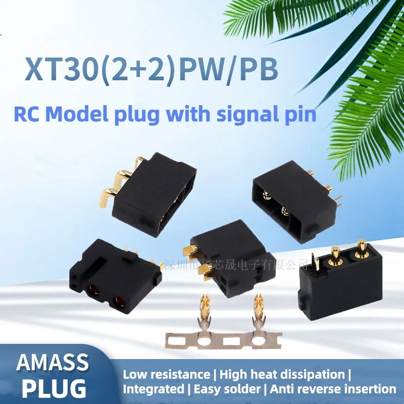 Amass XT30 (2+2)/XT30PB (2+2)/XT30PW (2+2) Connector RC Model Plug With Signal Pin 3MM Diameter Plug
