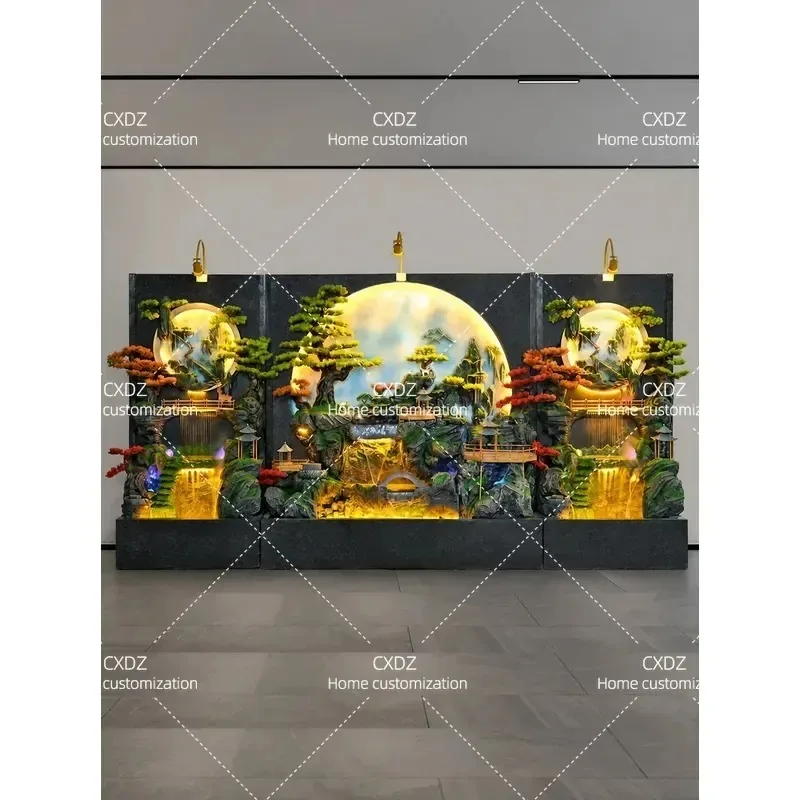 Water Curtain Wall Rockery Flowing Water Fountain Feng Shui Wheel Screen for Company Living Room Courtyard Circulation Fish