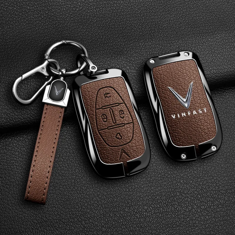 Zinc Alloy Leather Car Key Cover Shell Fob For Vinfast VF3 5 6 7 8 9 31EV 32EV 33EV LUX A2.0 SA2.0 V8 Auto Protector Accessories