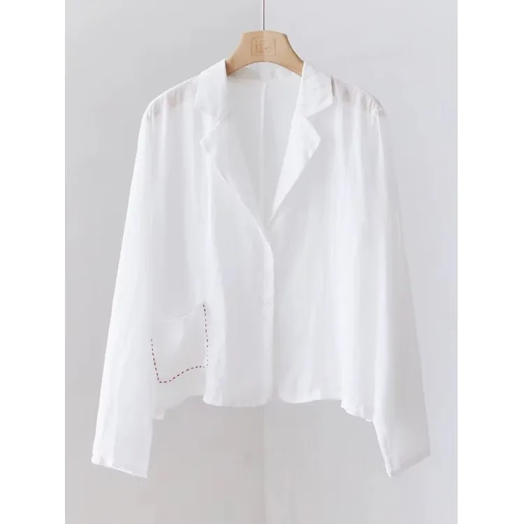 

Свободная женская рубашка в стиле кэжуал больших размеров, новинка весна-лето, с вышивкой, воротником-стойкой, защитой от солнца, верхняя одежда, кардиган