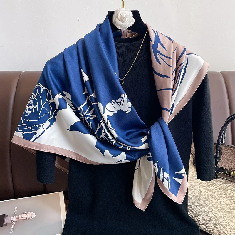 Design Luxury Print Twill Silk Square Scarf for Women Headband Shawl Fashion Wraps Hijab Neckerchief Headscarf Foulard Bandana