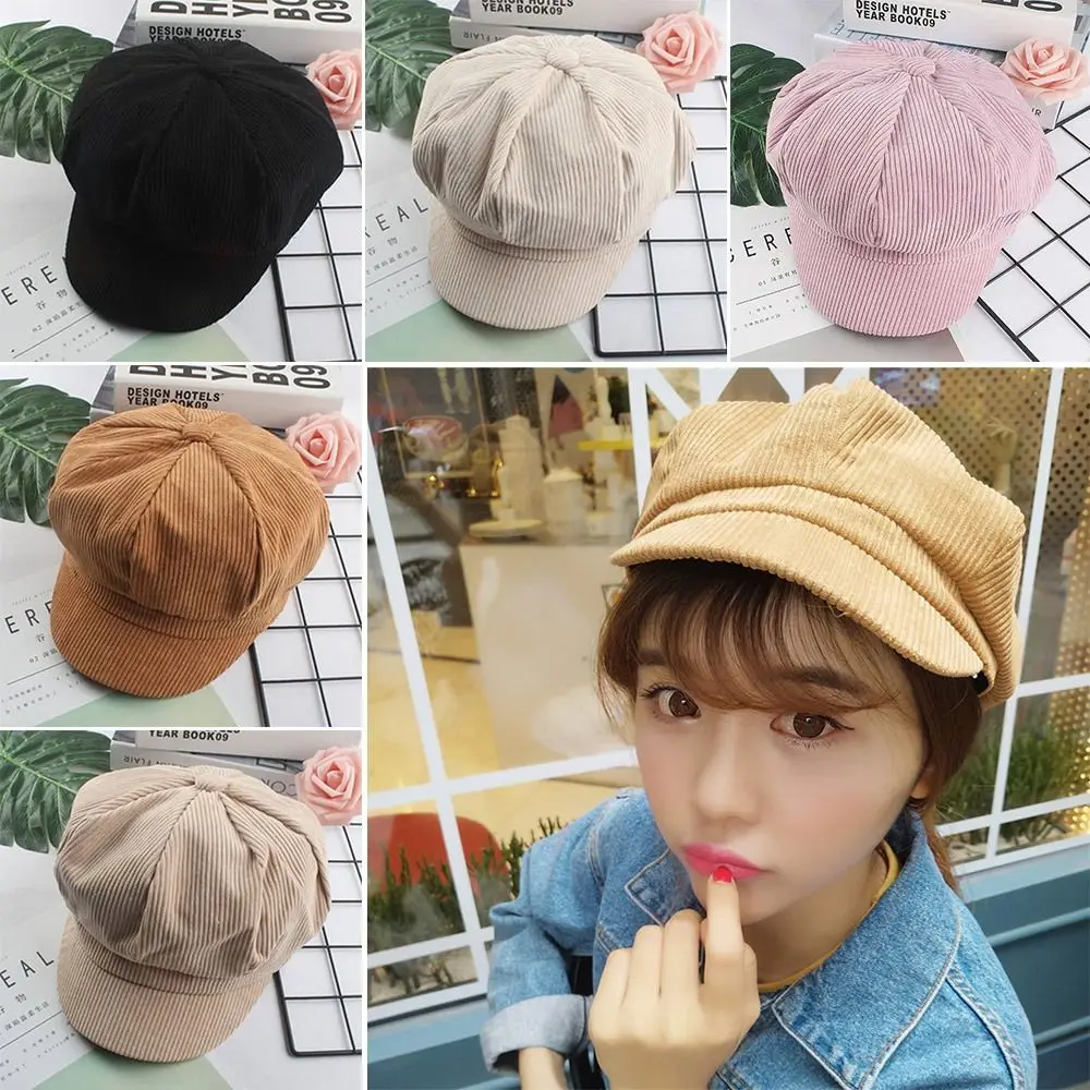 Artistic Vintage Corduroy Baseball Caps Windproof Beret Newspaper Hat Keep Warm Painter's Hat for Women Girls