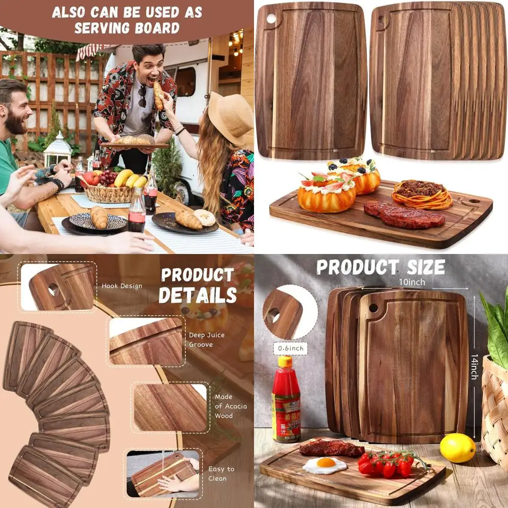 

Двусторонняя разделочная доска из дерева акации, 14 x 10, элегантный кухонный поднос для мяса, сыра, овощей и фруктов