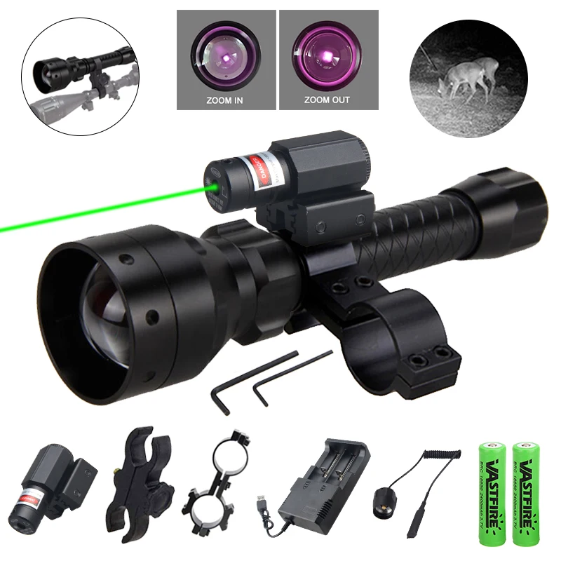 T50 Infrared IR 850nm Night Vision Hunting Flashlight Tactical Zoom Scout Lamp 400 Yards 50mm lens Long Range Weapon Gun Light