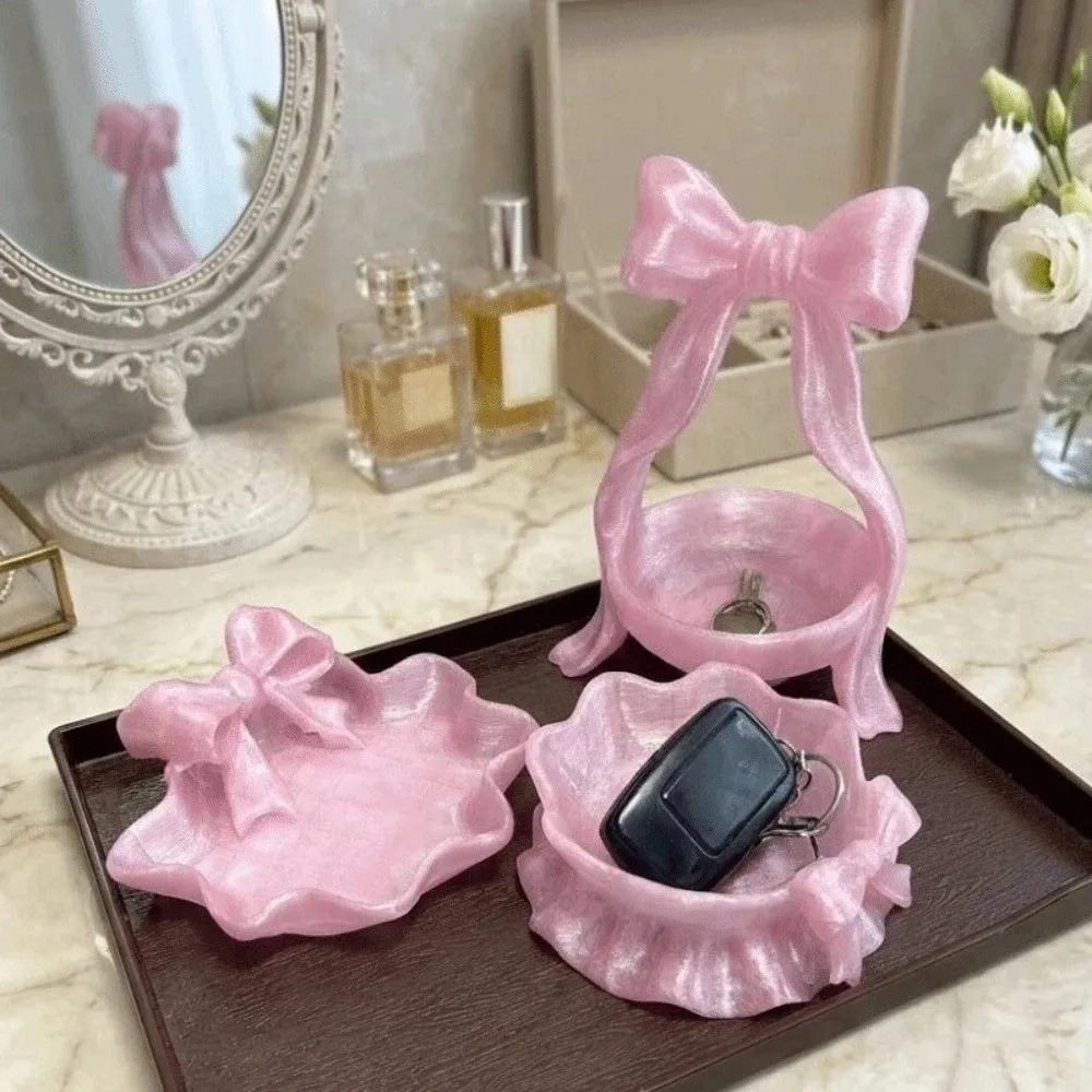 

Elegant 3D Printed Jewelry Tray Decorative Sweet Bow Ribbon Ring Holder Creative Baroque Style Jewelry Plates Photography Props