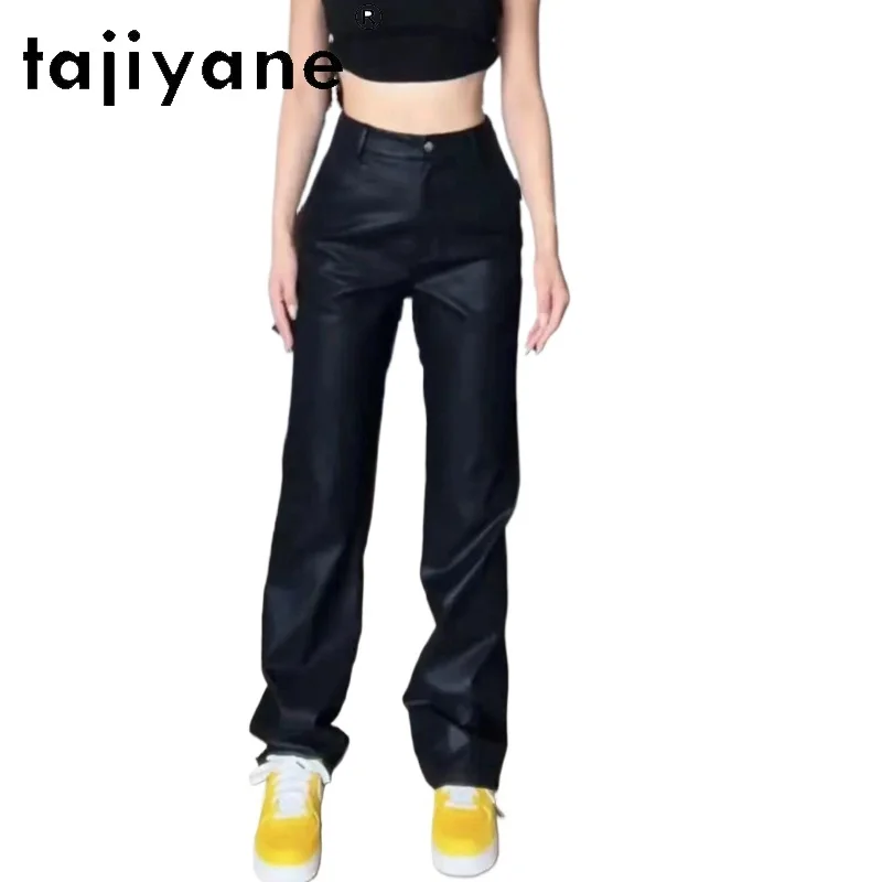 

TAJIYANE Real Sheepskin Genuine Leather Pants Women Luxury 2024 Autumn Winter Clothes Straight Leather Trousers Womens Брюки
