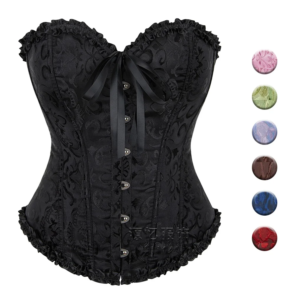 

Sexy Corsets Bustiers Floral Lace Tops For Women Flower Print Vintage Corset Gothic Satin Lingerie Corselet Overbust Boned