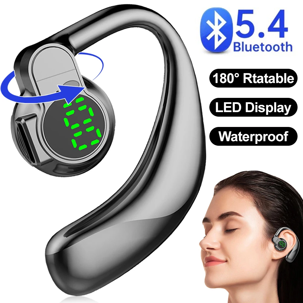 Bone Conduction Wireless Headphones 180 Degree Rotatable Bluetooth Handsfree Ear Hooks Noise Canceling Earphones with Microphone