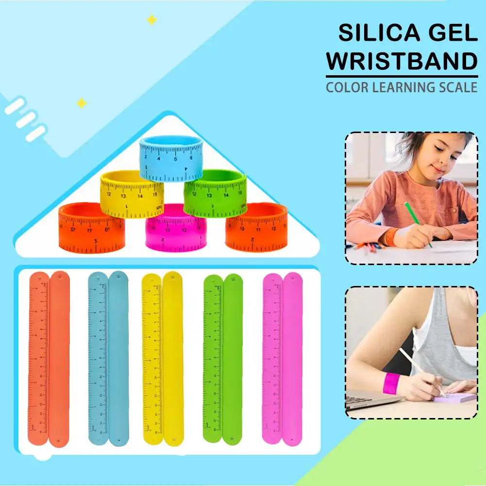 1PC righello colorato Slap bracciali Silicone Learning Scale righello per bambini Slap braccialetti righelli bomboniera scuola premio Gi C9E1