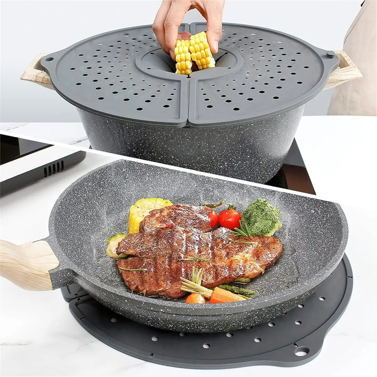 2026 New Silicone Splatter Screen for Frying Pans 10, 11, 12 Inch - Foldable, Dishwasher Safe