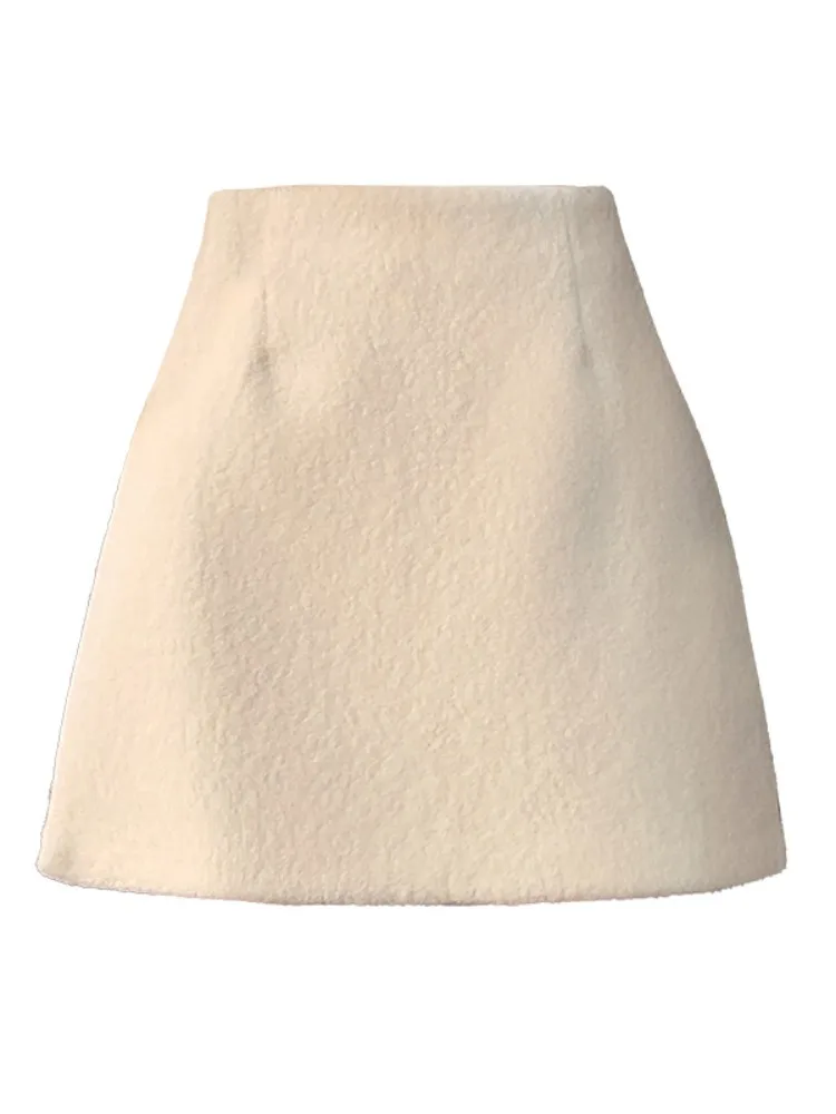 Hiver Thiened agneau velours a-ligne coupe droite ort jupe femmes taille haute minceur f-longue jupes coréen Sle trajet