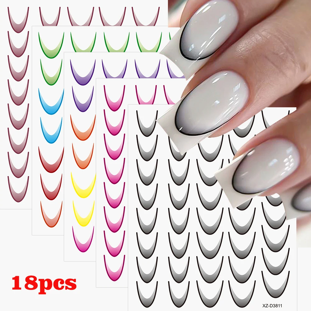 18 個グラデーションフレンチラインネイルアートステッカーインクブルーミングウェーブストライプ粘着デカールネイルチップガイド DIY 装飾ステンシル