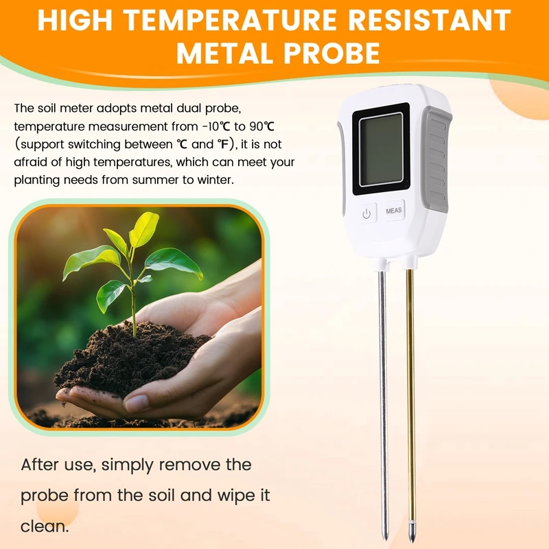 Soil Tester Humidity Monitor Flower Plants Gardening Temp Digital LCD Meter PH Digital LCD Meter Heat-Resistant Metal Sensor