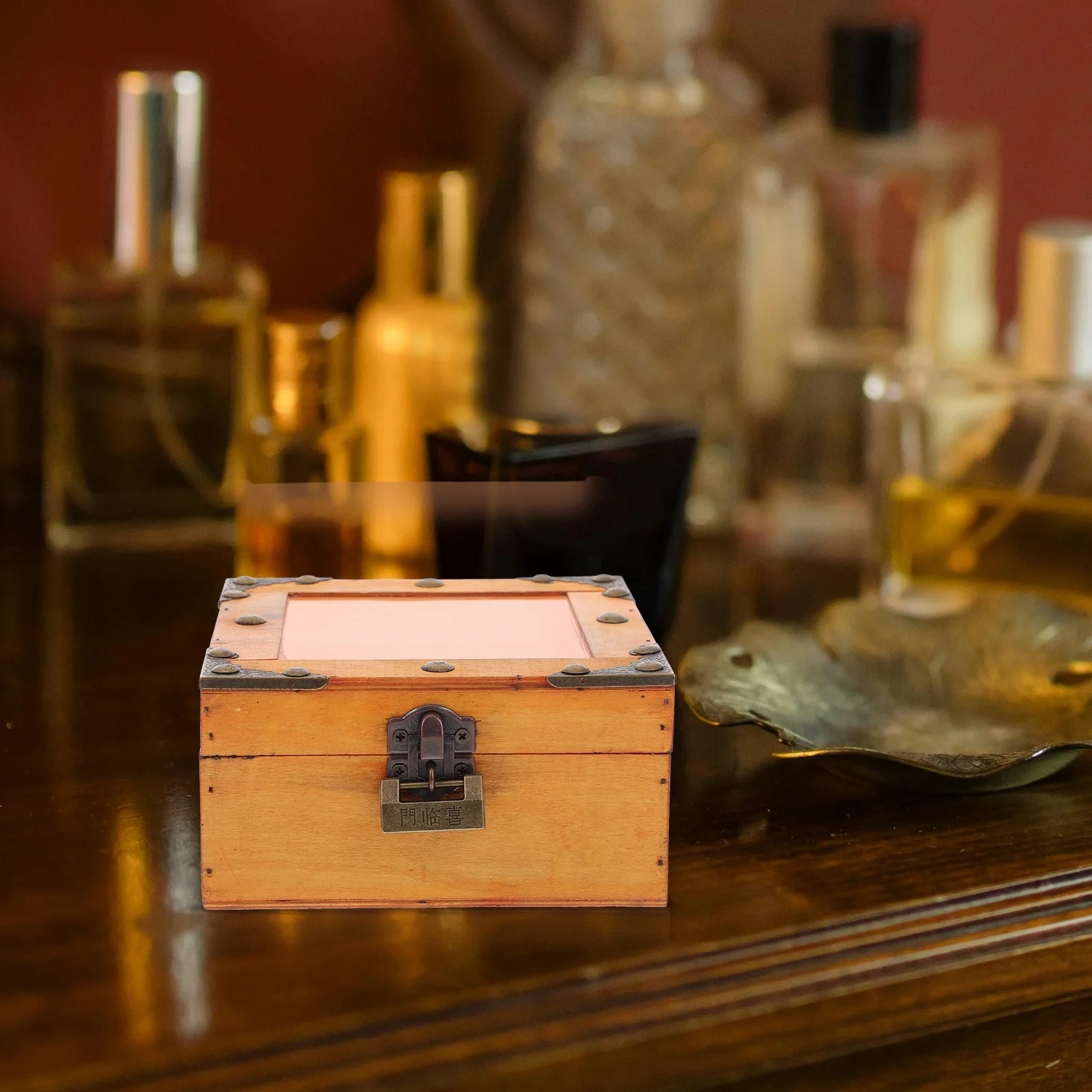 

Wooden Jewelry Box Vintage Decorative Treasure Chest Locking Storage Organizer for Rings Bracelets Necklaces Sundries