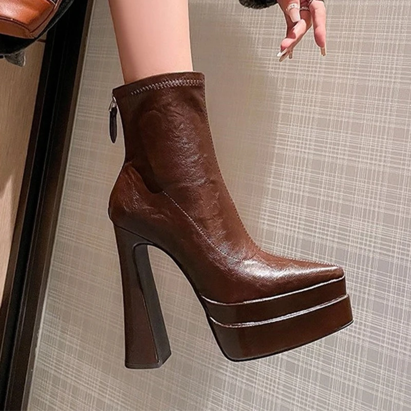 

Super High Heels Women Ankle Boots Pointed Toe Fashion Shoes Dress Designer Woman Boots 2025 Winter Sexy Chelsea Botas De Mujer