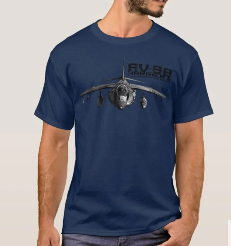 AV-8Bハラリアiiグラウンド攻撃航空機Tシャツ。メンズ半袖ラウンドネックTシャツ,コットン,S-3XL