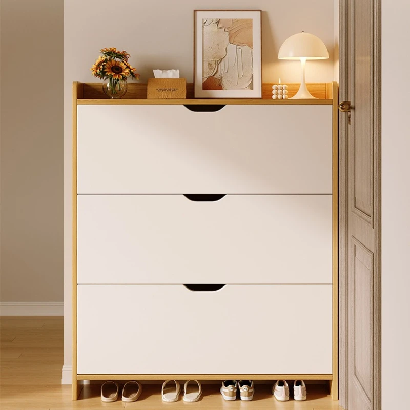 

Solid wood shoe cabinet large-capacity multi-layer storage integrated of the home small narrow tipping bucket shoe