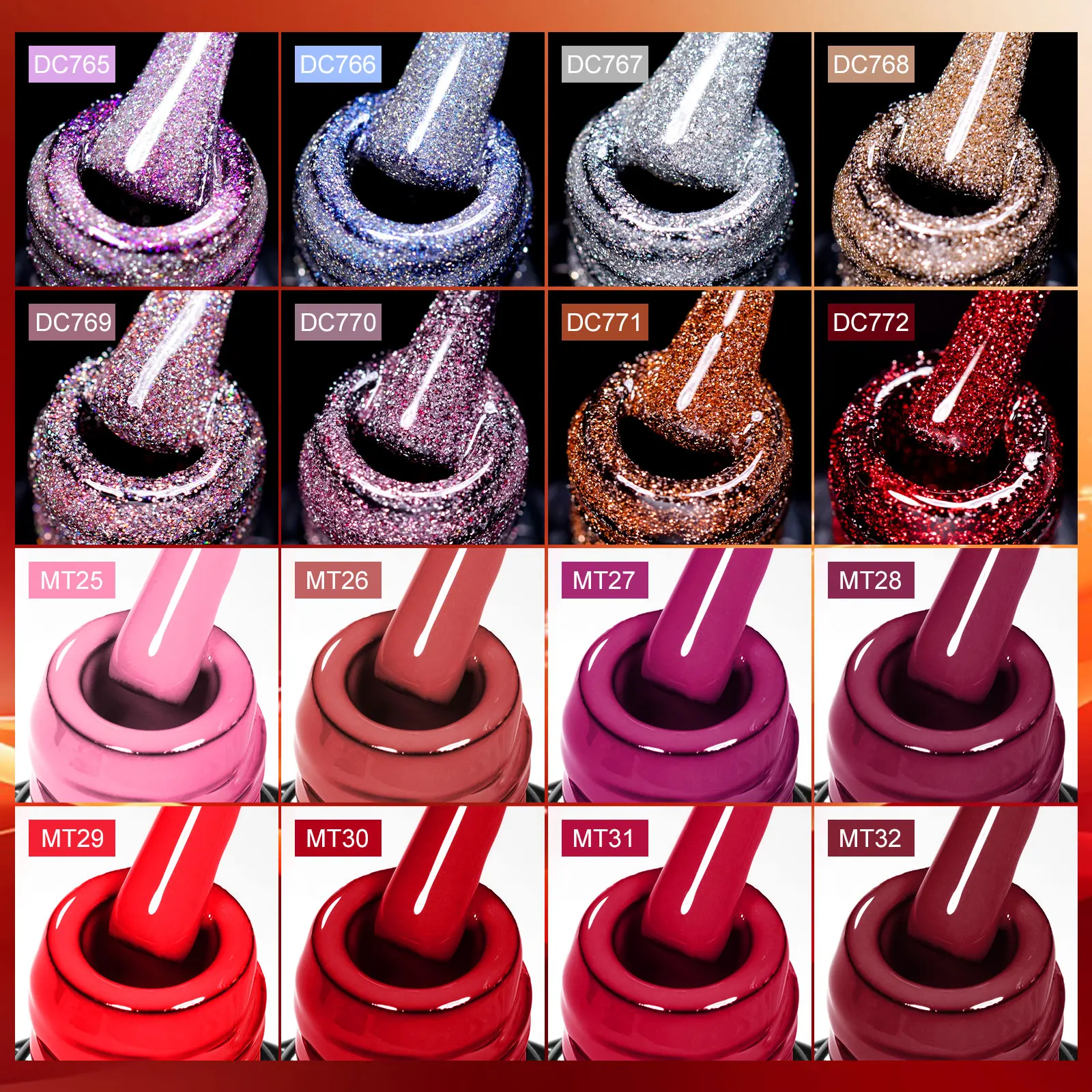 18pcs Aurora Reflective Glitter Gel Nail Polish Set Laser Sparkling Soak Off UV LED Varnish Base Top Coat Gel Kit Nail Supplies