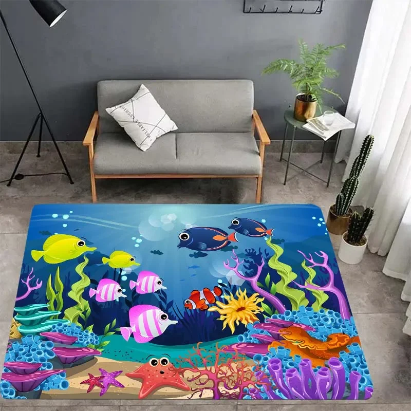 Undersea world pattern carpet living room bedroom home decor carpet garden lawn mat kitchen bathroom anti-slip mat gift