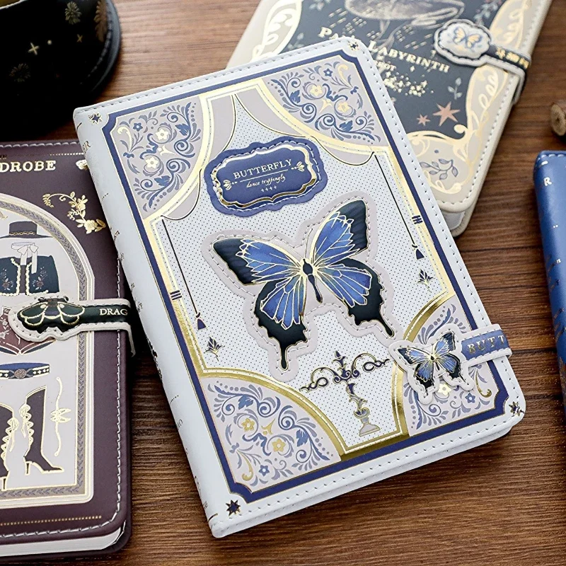 Kate Castle Pu Magnetic Buckle This Retro Gothic Butterfly Flower Handbook Notepad Notebook Student Stationery