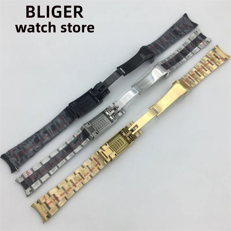 BLIGER 20mm Stainless Steel Strap PVD Black Strap Folding Slide Locking Latch Fits 36mm 39mm 40mm watch case