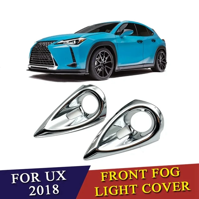 1 Pair Car Front Foglight Cover Molding Trim Head Foglamp Protect Frame Silver ABS For Lexus UX200 UX250H UX260H 2019 2020