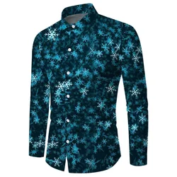 Christmas Snowflake Pattern Long Sleeve Shirts For Men Casual Oversized Button Up Party Shirts Tops Mens Tees Blouse Streetwear