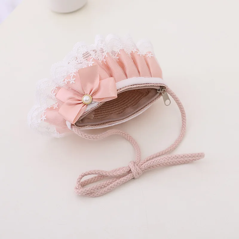 Child Sun Hat Baby Girl Casual Lace Bow Beach Hat Straw Hat Summer Kid Child Holiday Straw Handle Bag Hat Summer Panama