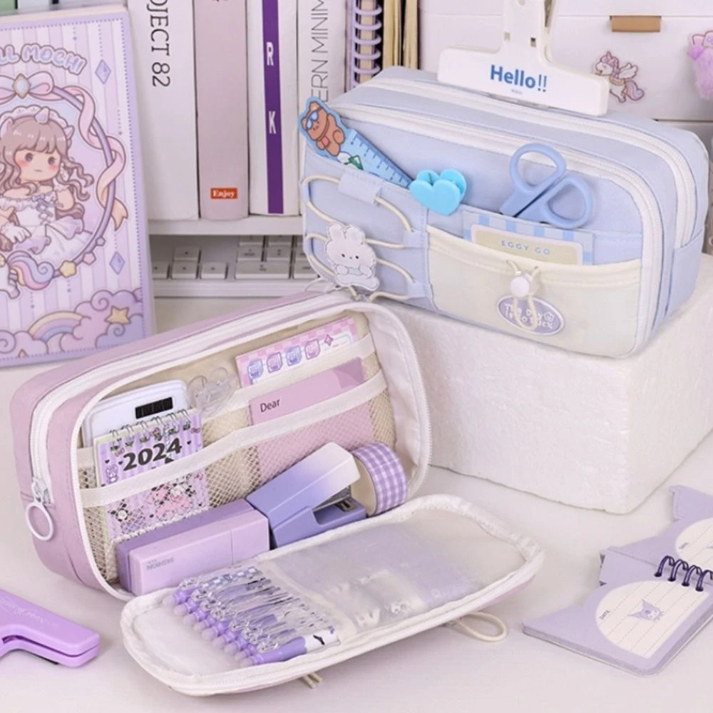 

Simple Large Capacity Student Pencil Case Flip Style Multi-layer Cute Pencil Pouch Morandi Color INS Gel Pen Organizer Gift