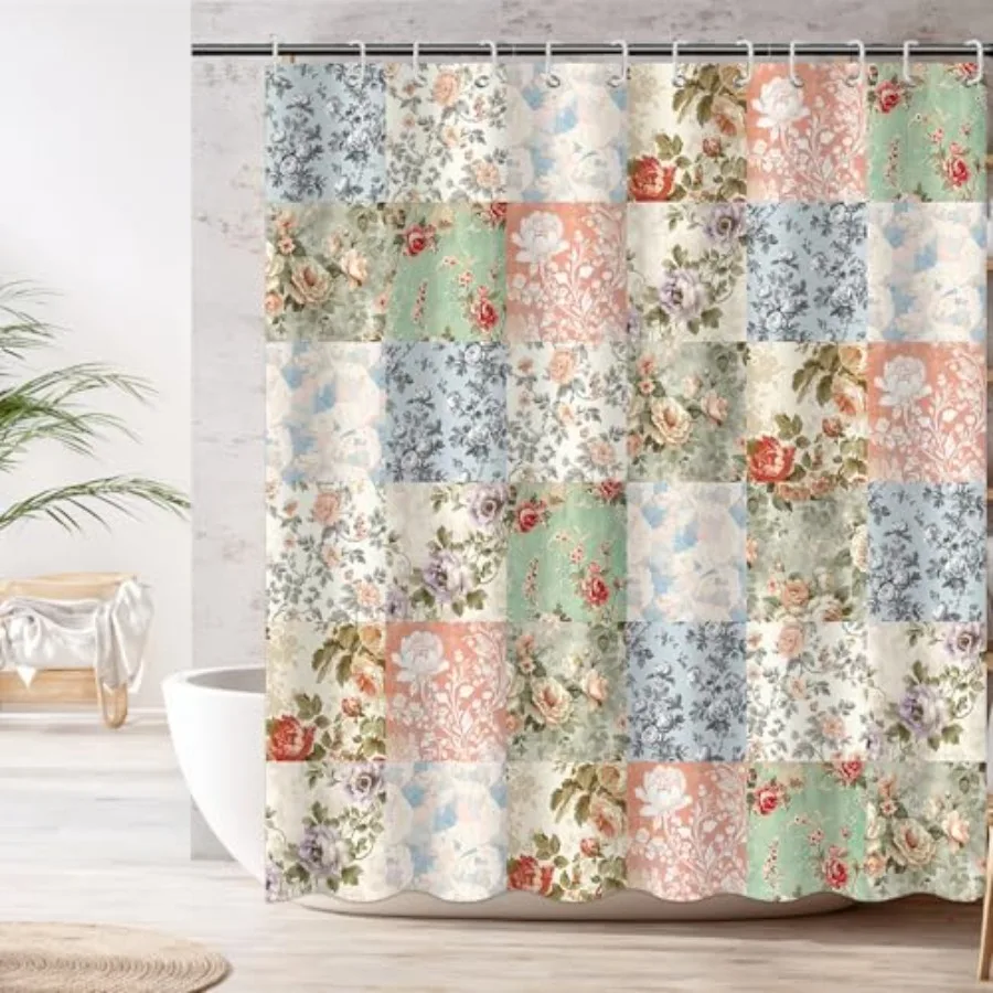 

Shower Curtains for Bathroom, Boho Shower Curtain, Vintage Boho Pink Floral Bathroom Decor Bath Curtain, Mid Century Waterproof