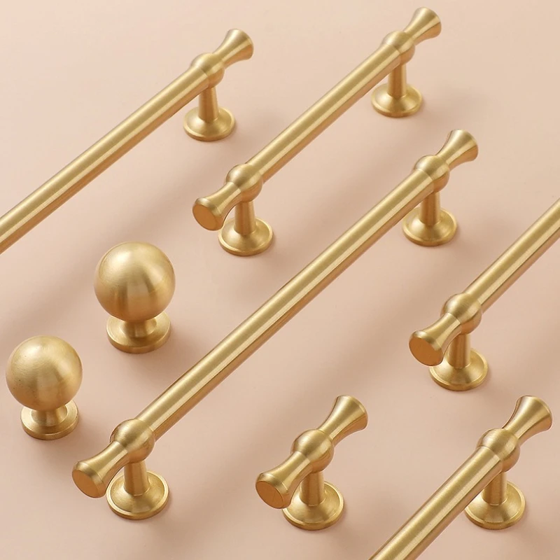French Luxury Brass Wardrobe Handle Copper Nordic Drawer Pull Cabinet Long Handle Furniture Bar Pull Bedroom Kitchen Door Handle