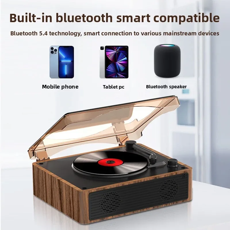 

Retro Tabletop CD Gramophone Player Built-in Speakers Bluetooth USB Line-in Dust Cover