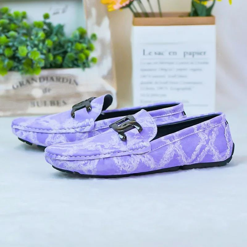 Fashionable Mens Over Size 38-48 Moccasin Shoes Purple Spring Male Formal Dress Shoes Comfortable Youth Leisure Shoes