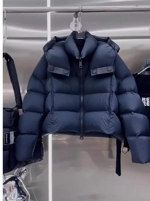 

Шикарное ультра-синее пальто с капюшоном, женское зимнее новое пальто маленького размера, белое пальто Du Feather, корейское прямое пальто...