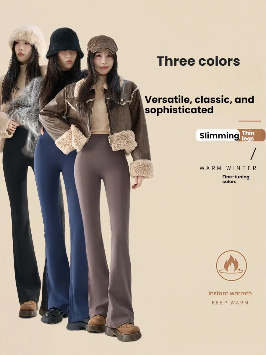 冬用レディースフリース裏地付きフレアパンツ、お腹シェイプ効果のあるブーツカットヨガパンツ、暖かいシャークスキン素材のハイウエスト馬蹄レギンス