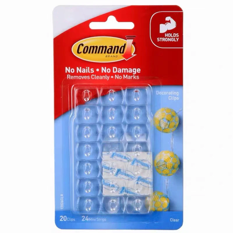 20-Clips，Command Decorating Clips Damage-Free Hanging clear plastic hooks Command 17026CLR Decorating Clips,Clear