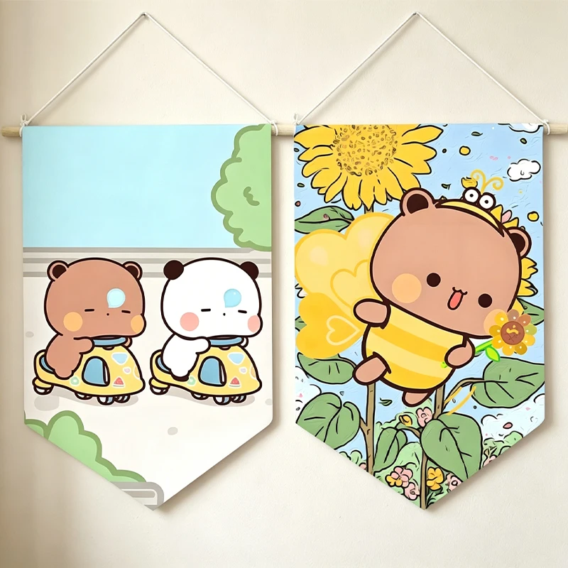 

Bubu One Two Cute Bear Flag Hanging Anime Cartoon Fashion Printed Bedroom Living Room Wall Painting Party Decorative Supplies