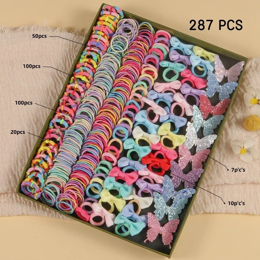 Ensemble d'accessoires pour cheveux de fille style fleurs, 234/287/718/974 pièces, élastiques en caoutchouc multicolores, kit de attaches pour cheveux pour enfants, bandeaux pour cheveux, décorations pour cheveux