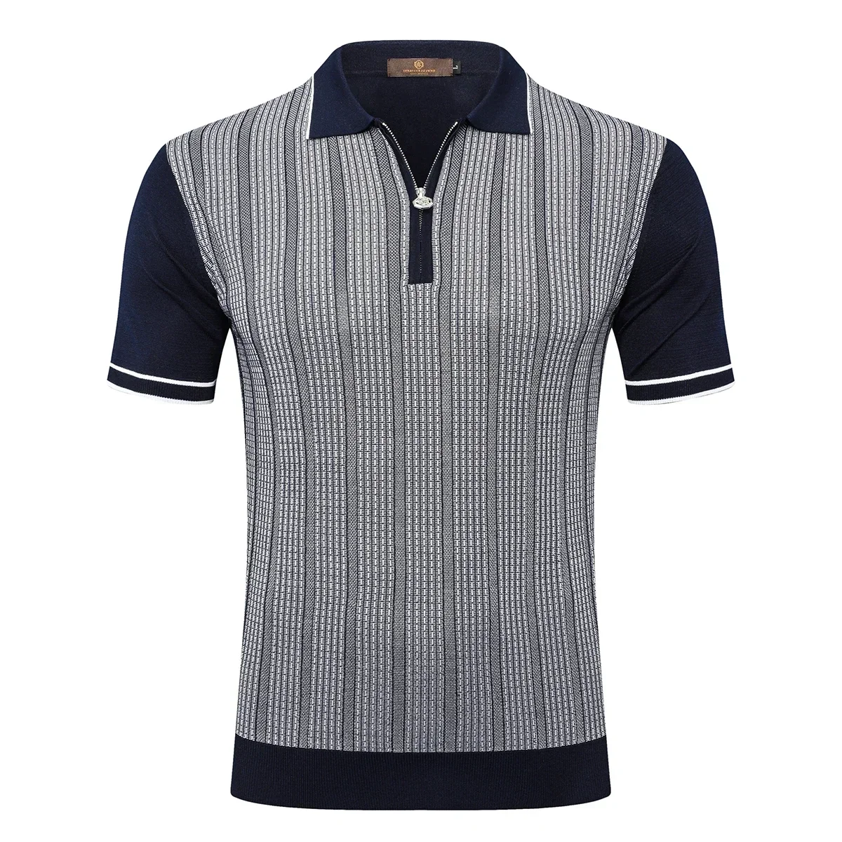 

OECHSLI polo shirt silk men 2025 summer New stripe embroidery elastic zipper comfort breathable big M-5XL T-Shirt